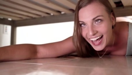 Clueless girl got stuck under the bed and used by her stepbrother