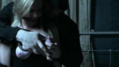 Submissive lewd blonde hoe Rebel Rhyder deserves breast bondage