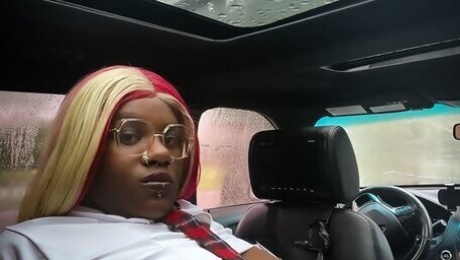 Naughty Gothic Ebony College Girl Masturbates and Squirts In Her Car