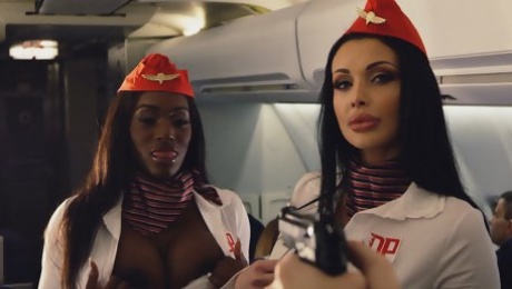 Stewardesses Aletta Ocean and NiShea are fucking with gangsters